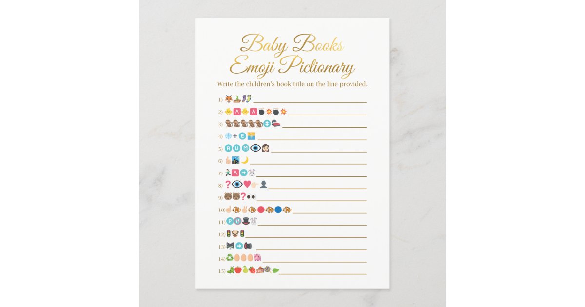 Baby Books Emoji Pictionary Game Gold Baby Shower Zazzle Com