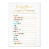 Baby Books Emoji Pictionary Game Gold Baby Shower Card