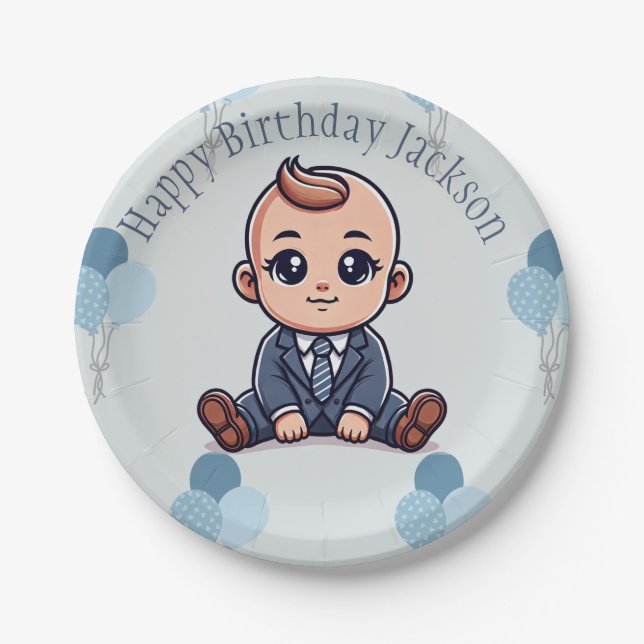 Baby Boss Birthday Party Paper Plates–Custom Text Plates (Front)