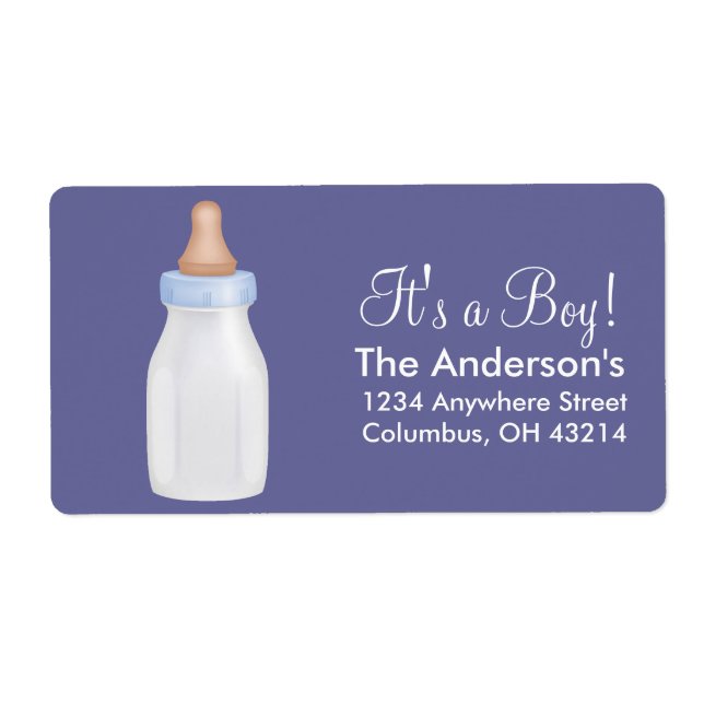 Baby Bottle Blue Return Address Labels (Front)