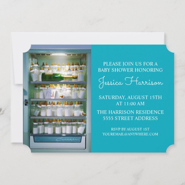 Baby Bottle Champagne Fridge Invitation (Front)