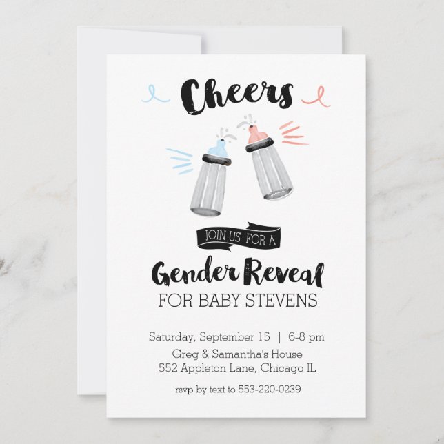 Baby Bottle Cheers Gender Reveal Invitation (Front)