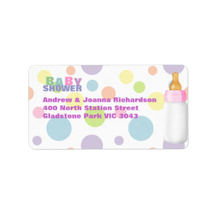 Baby Bottle & Polka Dots Baby Shower Address Label