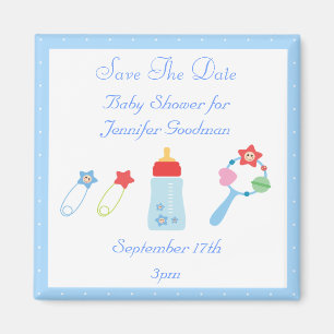 Baby Bottle & Rattle Save The Date Baby Shower Magnet