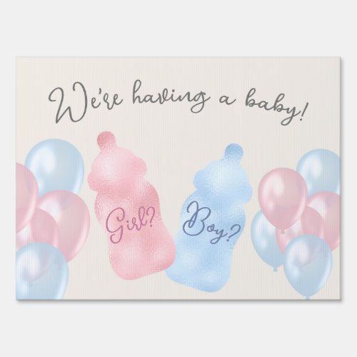 Baby Bottles and Balloons Gender Reveal Party Sign