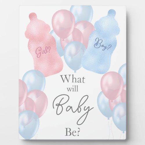 Baby Bottles and Balloons Gender Reveal Plaque