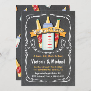 Baby Bottles and Beers Baby Shower Chalkboard Invitation
