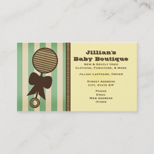 Baby Boutique _ Vintage Rattle  Green Stripes Business Card