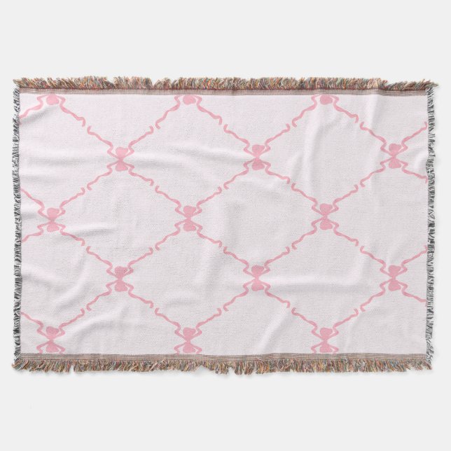 Baby Bow Trellis Pink Bella Ribbon Throw Blanket (Front)