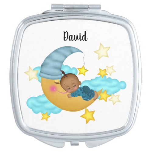 Baby Boy 1 on a Moon Art Button Compact Mirror