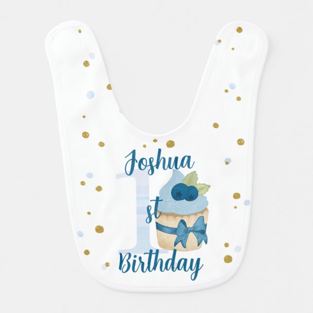 Baby Boy 1st Birthday Party Cupcake  Baby Bib (Front)
