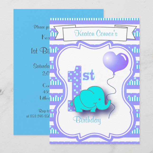 Baby Boy 1st Birthday Party Invitation (Front/Back)