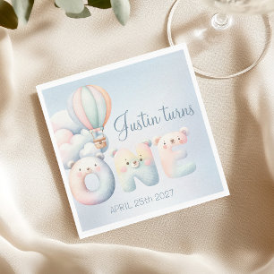 Baby boy 1st birthday teddybear hot air balloon napkins