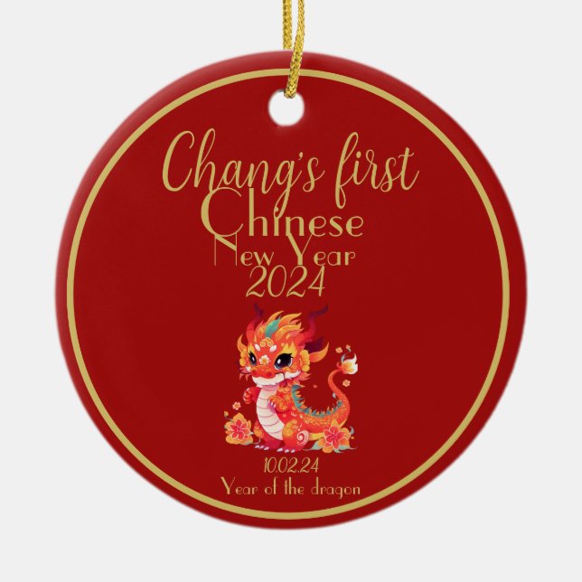 Baby boy 1st Chinese new year, year of the dragon Ceramic Ornament (Front)
