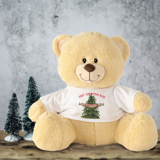 Baby Boy 1st Christmas Tree Name Cute Teddy Bear (A cute teddy bear waiting for you to add your name. )