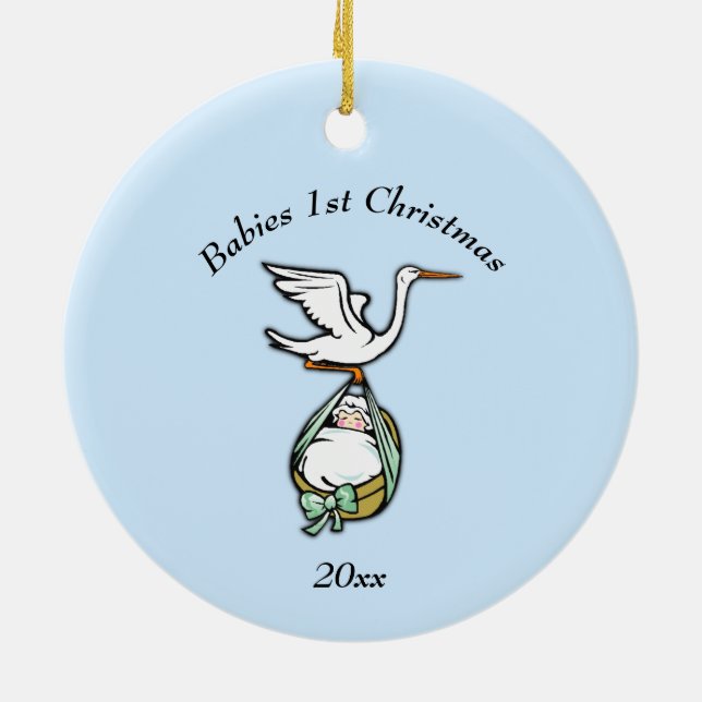 Baby Boy 1st Christmas with Year Ceramic Ornament (Back)