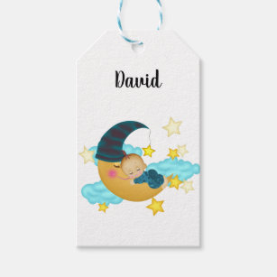 Baby Boy (2) on a Moon Art Baby Beanie Gift Tags