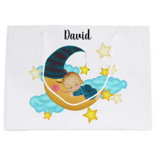 Baby Boy (2) on a Moon Art Baby Beanie Large Gift Bag
