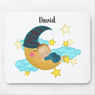Baby Boy (2) on a Moon Art Baby Beanie Mouse Pad