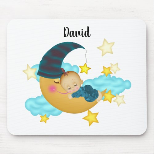 Baby Boy 2 on a Moon Art Baby Beanie Mouse Pad