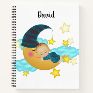 Baby Boy (2) on a Moon Art Baby Beanie Notebook