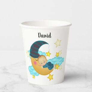 Baby Boy (2) on a Moon Art Baby Beanie Paper Cups