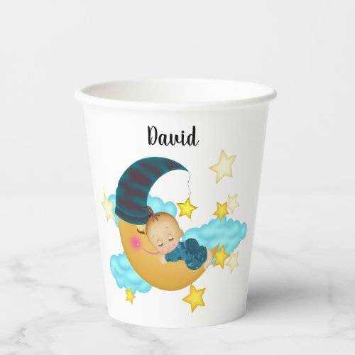 Baby Boy 2 on a Moon Art Baby Beanie Paper Cups