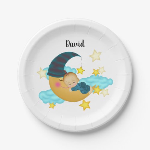 Baby Boy 2 on a Moon Art Baby Beanie Paper Plates