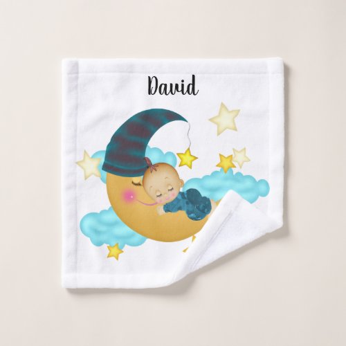 Baby Boy 2 on a Moon Art Baby Beanie Wash Cloth