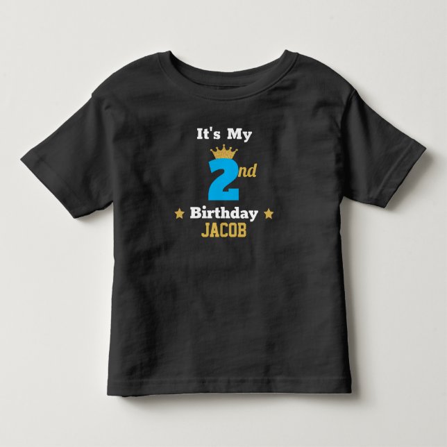 Baby Boy 2nd Birthday Gold Crown & Stars Custom  Toddler T-shirt (Front)