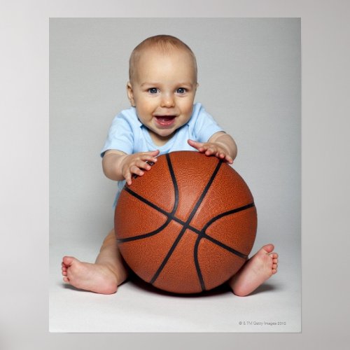 Baby boy 6_9 months holding basketball poster