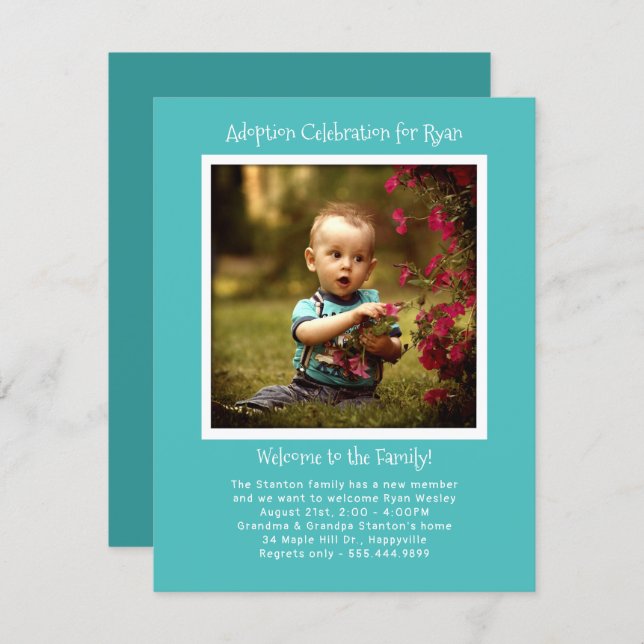 Baby Boy Adoption Party Photo Invitation Template (Front/Back)