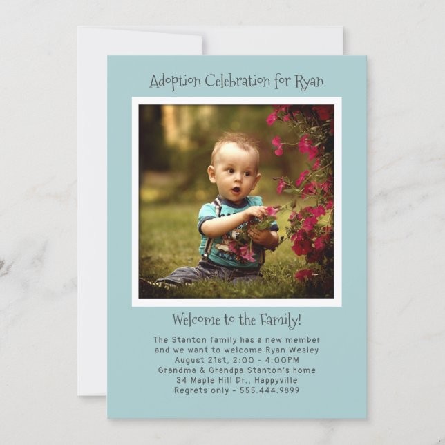 Baby Boy Adoption Party Photo Invitation Template (Front)