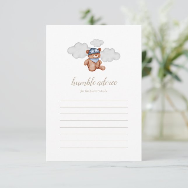Baby Boy Adventure Bear Baby Shower Advice Card (Standing Front)