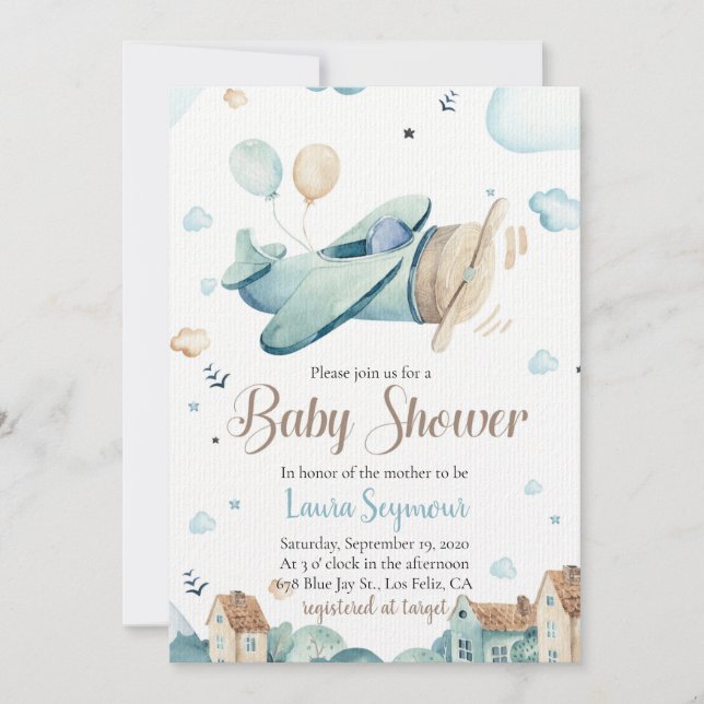 Baby Boy Airplane Baby Shower Invitation - Vintage (Front)