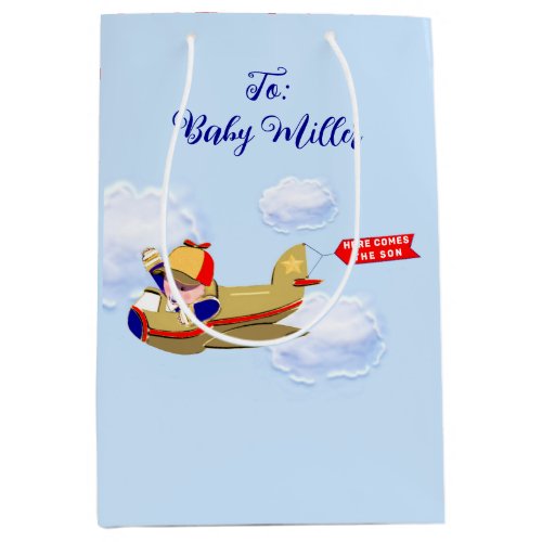 Baby Boy Airplane Pilot Medium Gift Bag