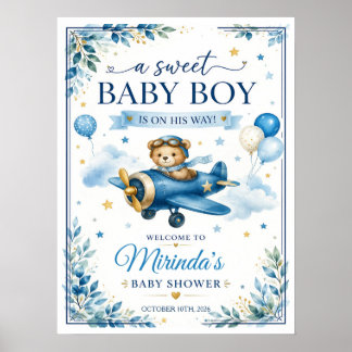 Baby Boy Airplane Shower Welcome Sign