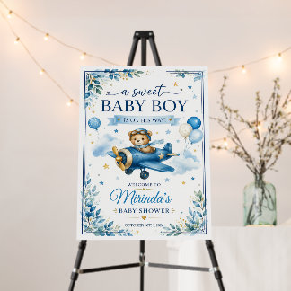 Baby Boy Airplane Shower Welcome Sign