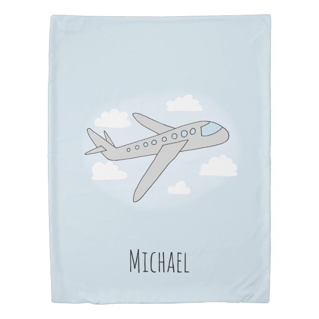 Baby Boy Airplane Travel with Name Nursery Duvet Cover (Front)