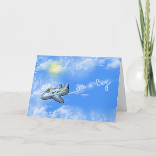 Baby Boy Airplane with Bear Card