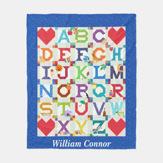 Baby Boy Alphabet Quilt Design Fleece Blanket Zazzle Com