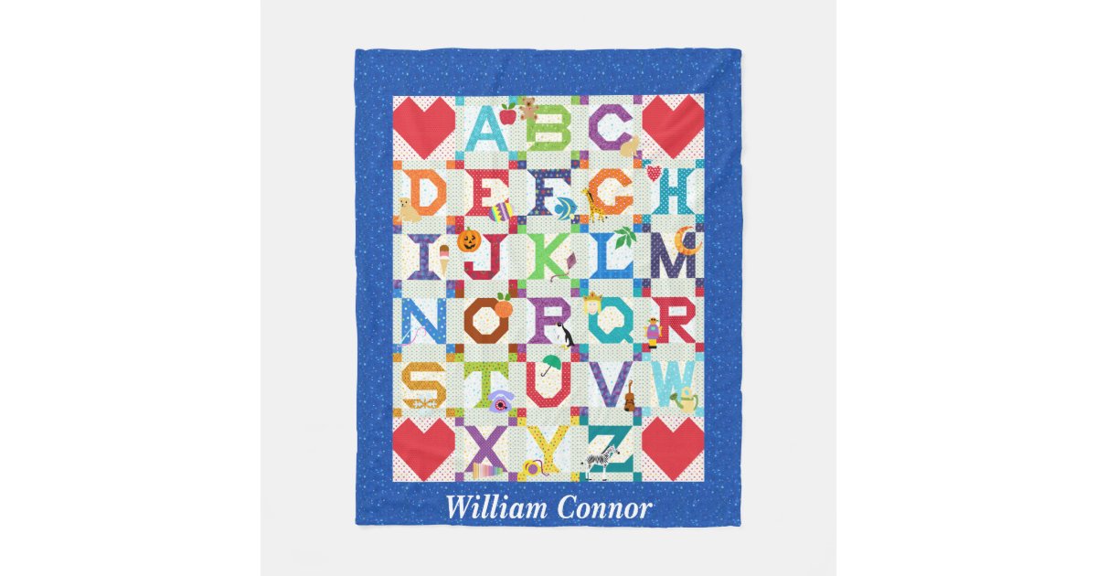 Baby Boy Alphabet Quilt Design Fleece Blanket Zazzle Com
