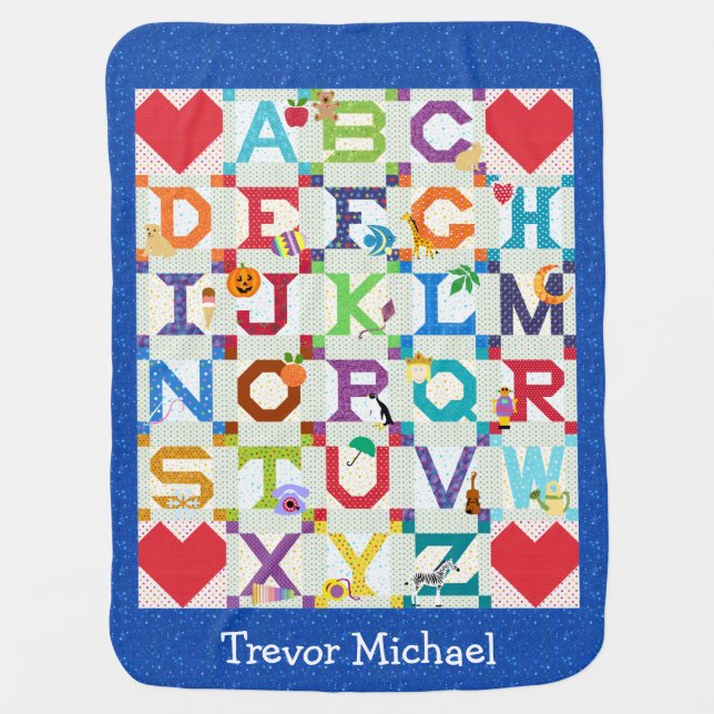 Baby Boy Alphabet Quilt Design Receiving Blanket (Front)