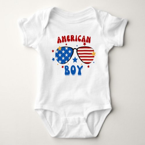 Baby Boy American Flag Glasses Independence Day Baby Bodysuit