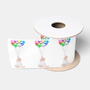 Baby Boy And Balloons White Ribbon