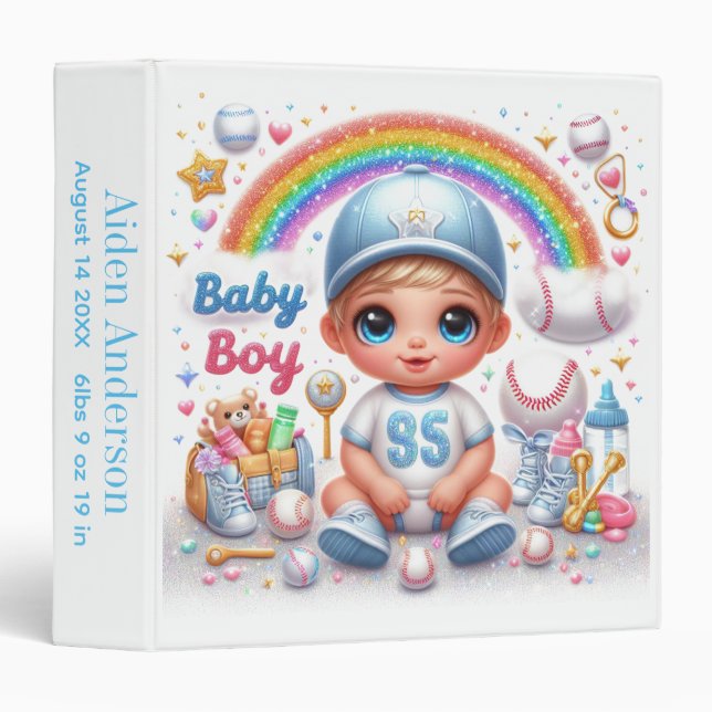 Baby Boy and Baseball 3 Ring Binder (Front/Spine)