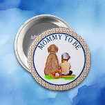 Baby Boy and Dog Baseball Baby Shower Mom to Be Button<br><div class="desc">Brown and Blue personalized boy's Mommy to be button with a baby boy sitting next to a dog with a baseball theme.</div>