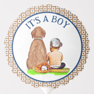 Baby Boy and Dog Baseball Themed Baby Shower Balloon