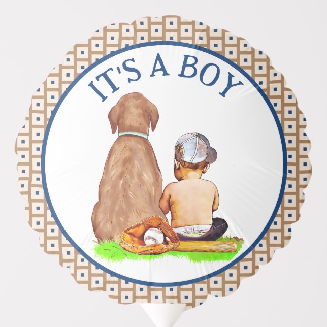 Baby Boy and Dog Baseball Themed Baby Shower Balloon (Front)