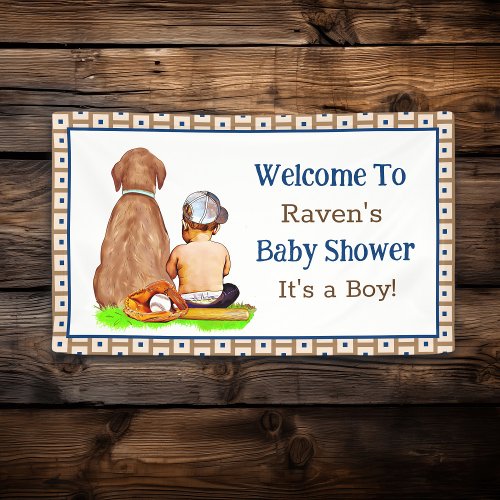 Baby Boy and Dog Baseball Themed Baby Shower Banner